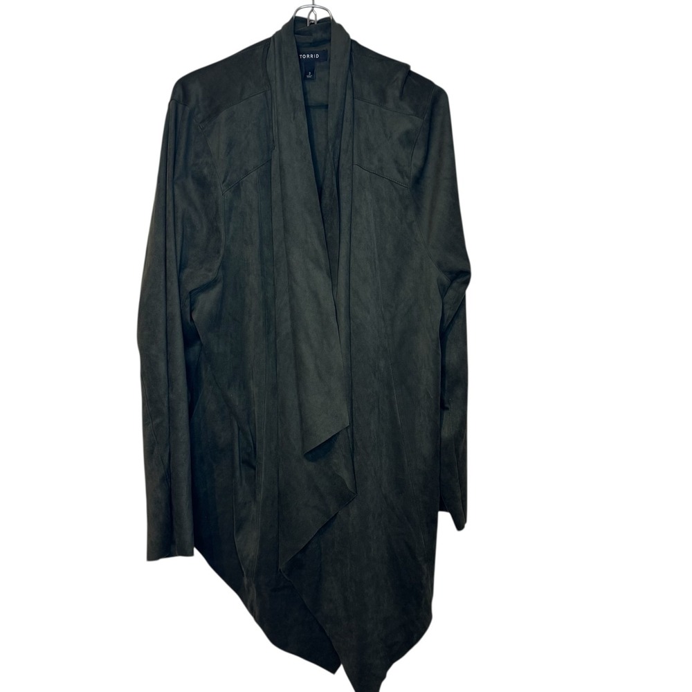 Torrid Women's Sweater Draped Open Cardigan Shawl Collar Sueded Velour Green 3